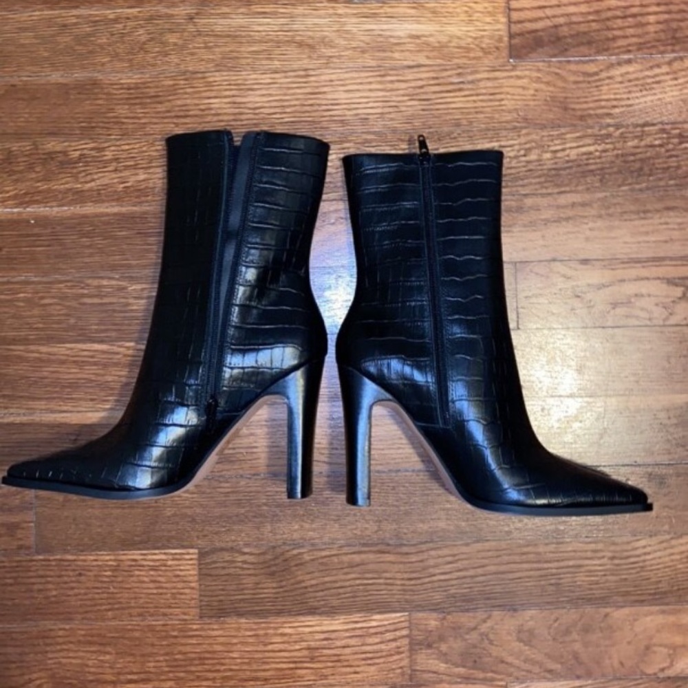 ASOS square toed black leather boots size 8